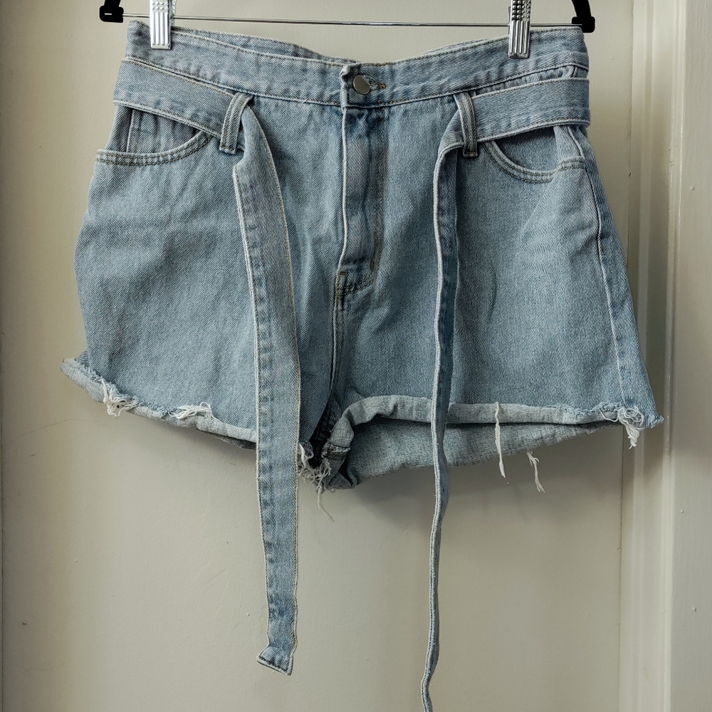 High Waisted Paper Bag Denim Shorts